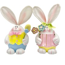 Easter Bunnies Pair of 2 Resin Adorable Couple in Pastel Colors - £7.88 GBP