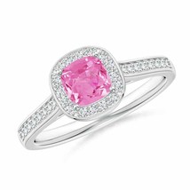 Authenticity Guarantee 
Classic Cushion Pink Sapphire Ring with Diamond Halo ... - £1,051.41 GBP