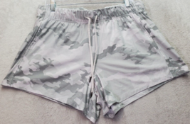 Athletic Shorts Womens Large White Gray Camo Pockets Elastic Waist Draws... - $10.27