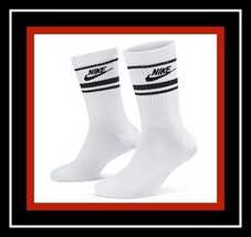 TWO Pair Nike Sportswear Everyday Essential Logo Crew WHITE Socks WOMENS... - $30.59