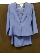 Che Studio 3 Piece Royal Blue Embellished Skirt Suit Sz 8 Vintage 1980s - $32.78