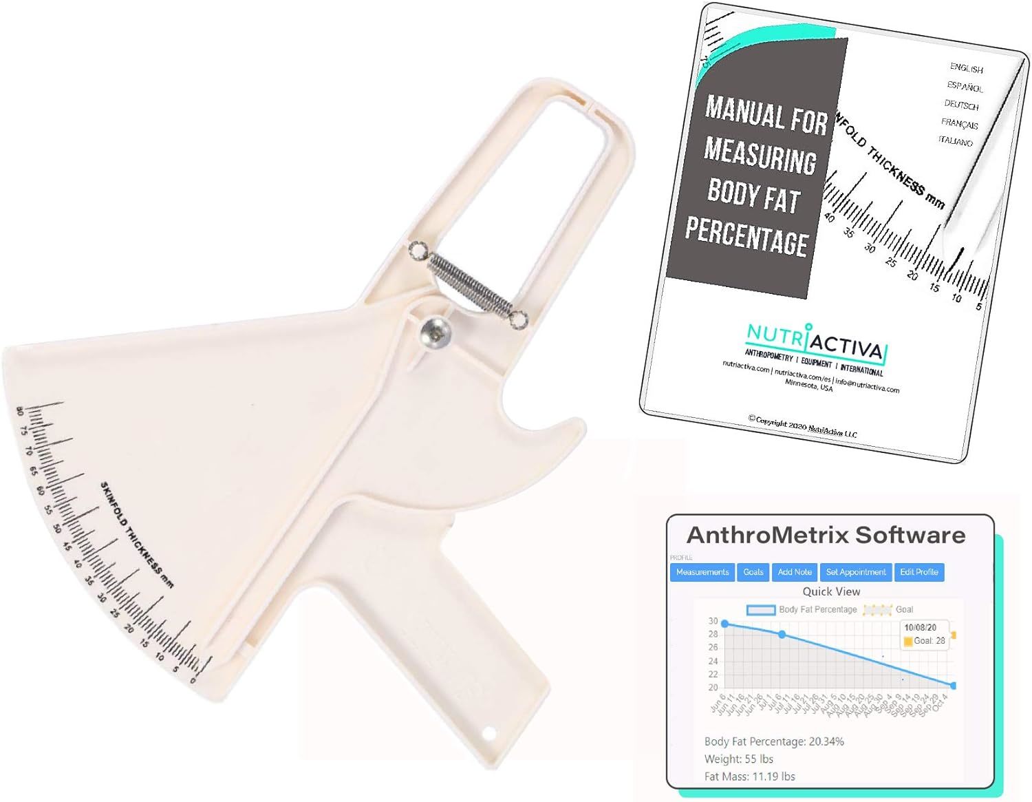 Slim Guide Skinfold Caliper With Body Fat Software And Multilingual Manual - $39.95