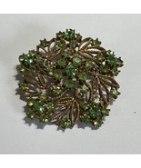 vintage rhinestone brooch Green Stones Gold Tone 2&quot; Brooch Pin - $359.05 MXN