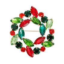 Brooch Xmas Crystal Wreath Pin for Women - $34.18
