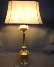 Vintage Gilt Brass Neoclassical Table Lamp – Double Socket – Fabric Shad... - $247.50