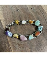 Vintage Gemstone Bracelet Tiger Eye Amethyst Quartz Pink Green Purple - $27.16 CAD