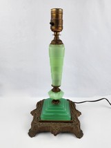 Vintage Jadeite Jade Green Table Lamp Cast Brass Base Tested Working - one chip - £197.11 GBP