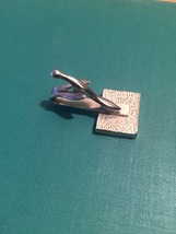 Vintage 60s silver plated Textured Square and Seahorse tie clip (bar style) image 3