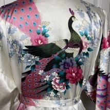 Anntourage Peacock Flowers Satin Robe Short Ties at Waist Sz S/M Sleepwear - £16.69 GBP