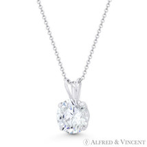 Solitaire Round Brilliant CZ Crystal Rabbit-Ear 11x7mm Pendant in 14k White Gold - £40.00 GBP+