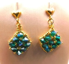 Vintage Artisan Pierced Earrings AB Like Coated Green Beads Women Fashion Dangle - £6.62 GBP