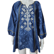 Calessa Plus Size 1X Tunic Tie Dye Embroidered Split V-Neck Long Sleeve Tunic - $35.95