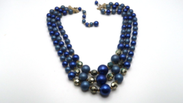 Vintage Multistrand 1950s Blue Necklace Missing Hook Clasp Piece 15&quot; -17... - £8.28 GBP