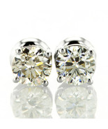 Real Diamond Stud Earrings Round Brilliant Cut 14K White Gold G/H VS2/SI... - $2,566.98 CAD