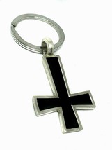 Inverted St Peters Cross BLACK ENAMELLED Keyring Occult Dark Arts Keyring - £6.60 GBP