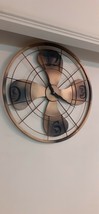 Metal Industrial Gold Black Fan Vintage Round Living Room Decor Wall clock 20&#39;&#39; - £131.39 GBP