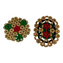 Vintage Trivets Hot Pads Wood Beads Multicolor Flowers Lot Of 2 Made Panama Star - £14.33 GBP