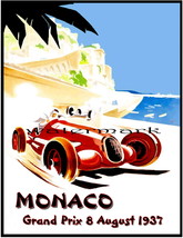 Monaco Vintage 1937 Automobile Racing Print,  !3 x10 inch Canvas Giclee ... - $29.95