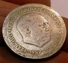 1957 Spain  5 PTAS Coin - Star 57 - $9.00