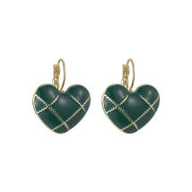 Green Enamel &amp; 18K Gold-Plated Heart Huggie Earring - £10.45 GBP