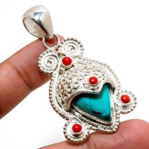 Tibetan Turquoise Red Coral Gemstone Handmade Pendant Jewelry 2.70&quot; SA 8983 - £3.98 GBP