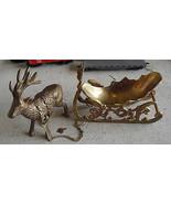 Vintage Heavy Brass Reindeer Drawn Sled UNIQUE Piece - $74.25