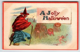 Halloween Postcard Witch Cat Goblins 1914 Barton &amp; Spooner CS 600 Spooky Fantasy - £55.23 GBP
