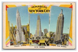 Buildings Multiview Monarchs of New York City NY NYC UNP Linen Postcard H24 - £3.07 GBP