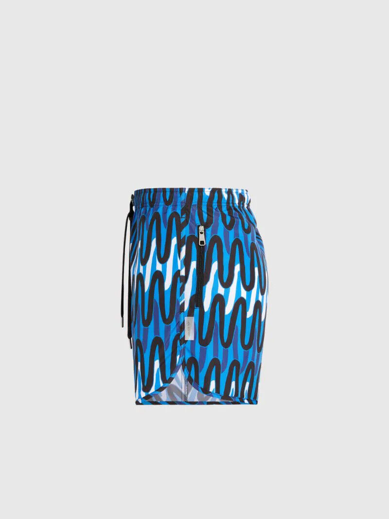 Neil Barrett Slim Fit Scribble Print Swim Trunks in Blue, Black, White-Size 2XL Item image 6
