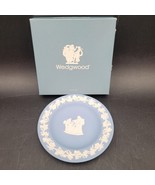 Vintage Wedgwood Blue White Jasperware Round Trinket Pin Dish Angel Cherub - $16.28 CAD