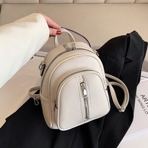 Small Leather Female Backpafor Women 2022 Trend Curved Top Zip Front Backpack fo - £47.62 GBP