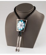 Sterling Silver Onyx, Mother of Pearl, Turquoise Bolo Tie Signed Bennett - £373.67 GBP