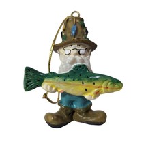 Fisherman with Waders Holding a Fish Ornament Resin Gold Hanger 2.75 x 2.25 inch - £6.88 GBP