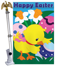 Easter Chick - Applique Decorative Aluminum Pole &amp; Bracket House Flag Set HS1030 - £69.26 GBP