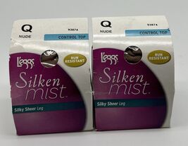 2 L'eggs Silken Mist Pantyhose Size Q Nude Silky Sheer Leg Control Top - $14.75