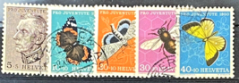 Switzerland B196-B200 Used Semi-Postal Butterflies Insects ZAYIX 011222S19M - £8.62 GBP