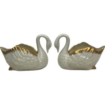 Pair Lenox Swan Dish Gold Accents Porcelain Sauce Bowls Ivory Color Made in USA - £11.19 GBP