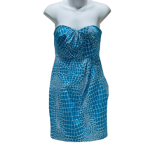 TIBI NEW YORK Women Size 6 Blue Crocodile Embossed Strapless Ruched Mini Dress - £49.54 GBP