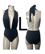 Black Velvet Deep Plunge Halter Bodysuit~Size L - £28.07 GBP
