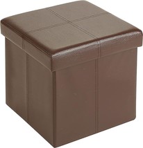 Fhe 12” Folding Storage Ottoman Cube, 12 X 12 X 12, Brown Vegan, Decluttering - £24.71 GBP