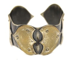 Pellini Bijoux VTG Brutalist Cuff Bracelet  Signed  Bronze Brass Silver - $98.01