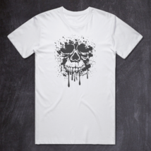 Black Paint Dripping Skull  - Graphic Tee  #0044 - £11.56 GBP