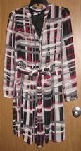 Womens 4 Liz Claiborne Black/Gray/White/Red Long Sleeve Belted Casual Dress - $8.91