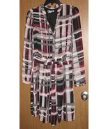 Womens 4 Liz Claiborne Black/Gray/White/Red Long Sleeve Belted Casual Dress - $8.91