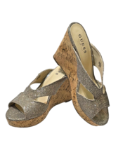 Guess Cork Wedge Open Toe Platform Hassle-R Women 7.5M Golden-Silver Mix Shimmer - £18.99 GBP