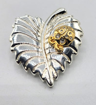 AJMG Pin Brooch Silver-Tone Leaf Gold-Tone &amp;Rhinestones Ladybug 1.5&quot; - £16.07 GBP