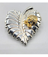 AJMG Pin Brooch Silver-Tone Leaf Gold-Tone &amp;Rhinestones Ladybug 1.5&quot; - £15.97 GBP