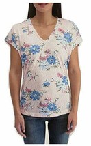 Bobeau Women&#39;s Printed French Terry V-Neck Tee, (Pink Floral, Large) - £12.50 GBP