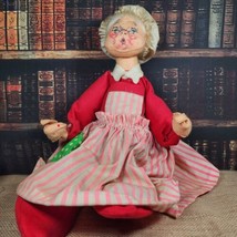Vintage Annalee Mrs. Claus Seated Pink Stripe Dress Apron 1971 - £16.44 GBP