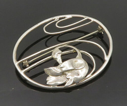 SUSAN FOSTER 925 Sterling Silver - Vintage Shiny Swan Motif Brooch Pin - BP7065 - £47.35 GBP